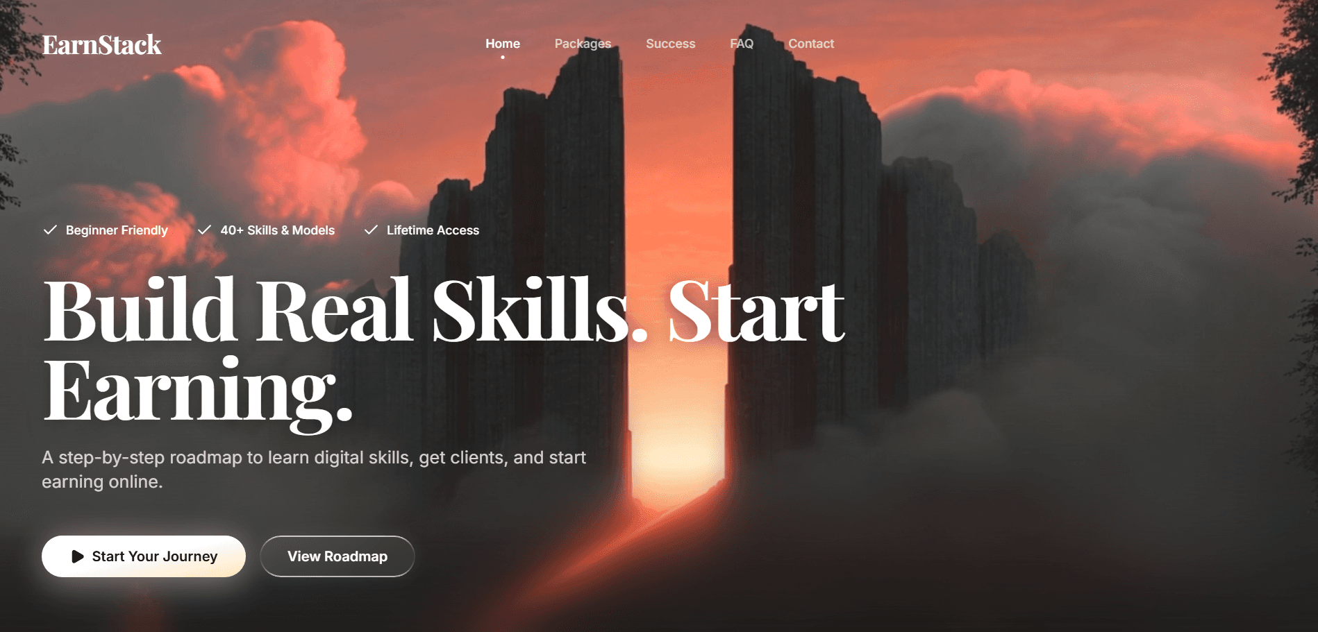 Earnstack fintech platform and landing page preview by Kunal Builds