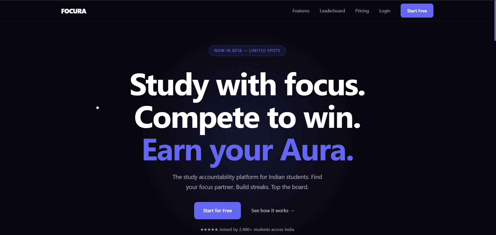 Focura productivity dashboard and landing page preview by Kunal Builds